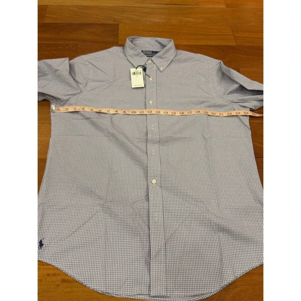 NWT Polo Ralph Lauren Button Down Mens Purple Navy Micro Check Classic Fit L
